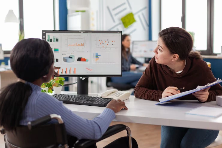 girl watching analytics on screen